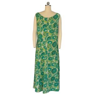 Lands' End Women's Green Floral Sleeveless Maxi Dress L Tall